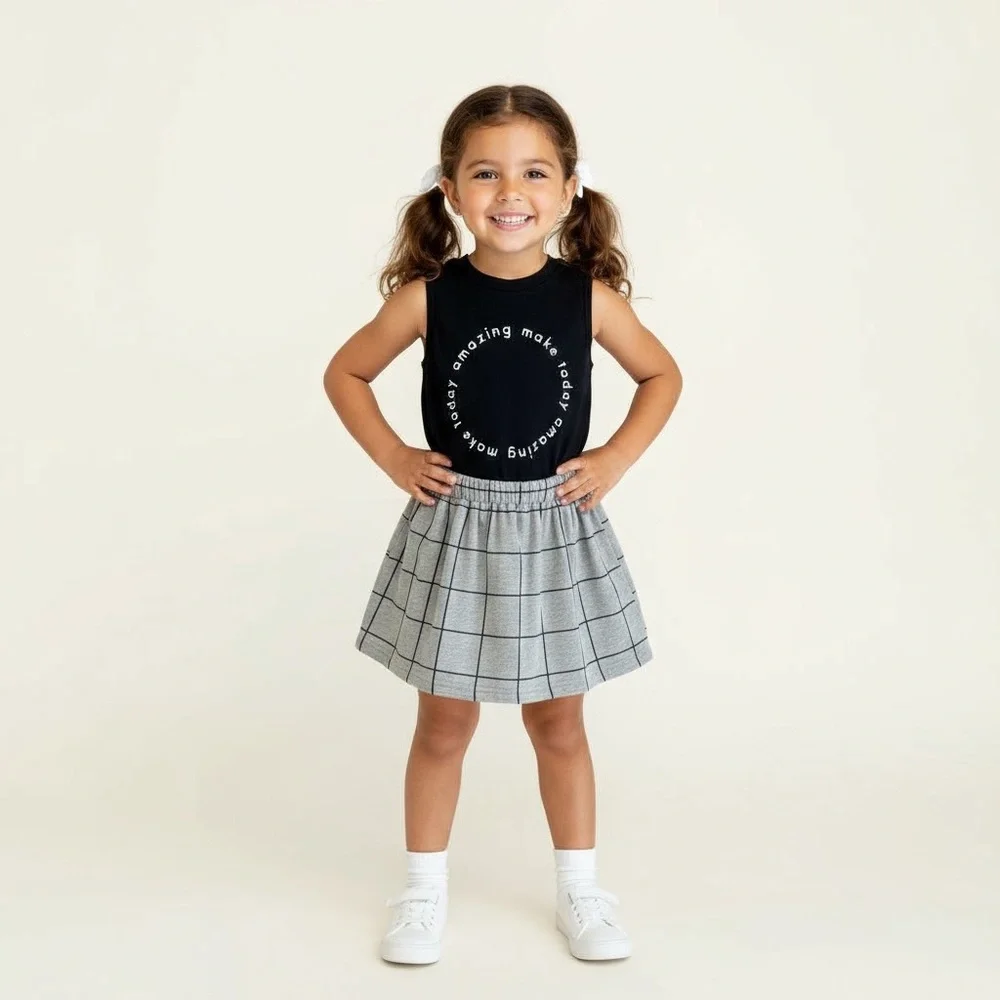 Tiny Tribe Australia Geo Tank & Skirt Set | Black + Grey | Girls Size 5